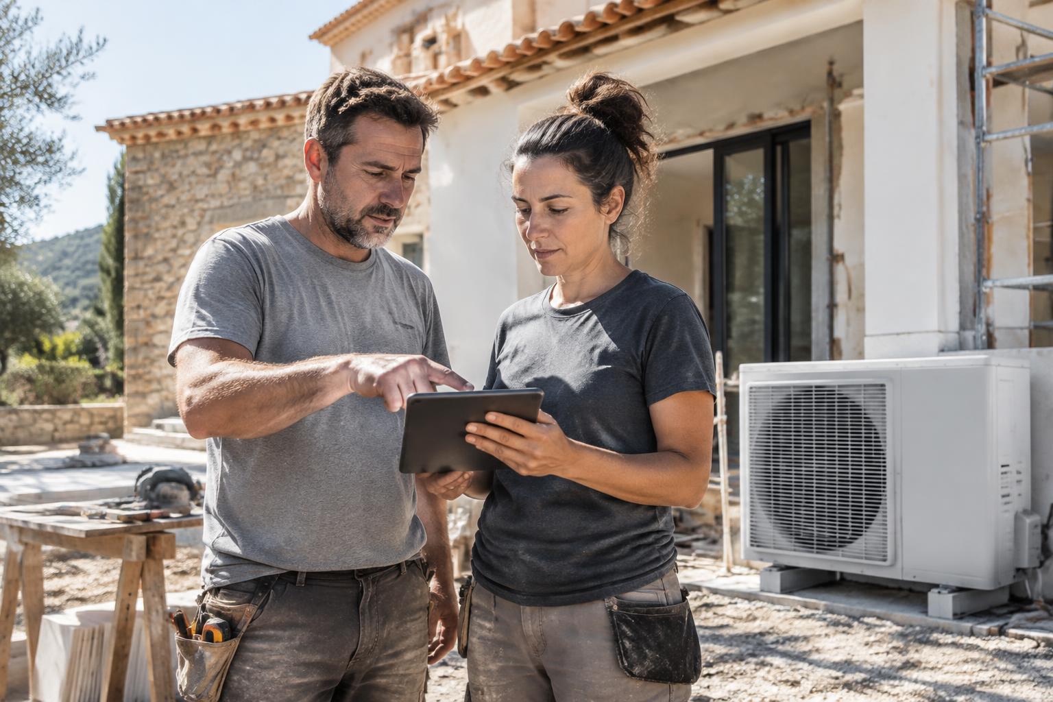 Profesionales locales revisando un proyecto de renovación en una vivienda mediterránea